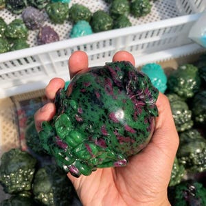 Ruby Zoisite Dragon Turtle - 12cm Hand Carved, Feng Shui Wealth Guardian & Passion Stone for Home