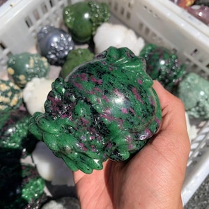 10cm Ruby in Zoisite Carved Dragon Turtle, Feng Shui Decor