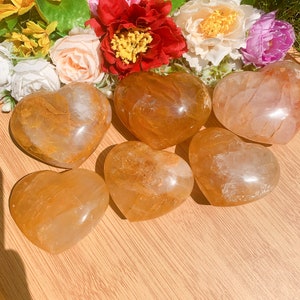 Crystal Gifts: Golden Healer Quartz Heart, Yellow Hematoid Quartz, Ideal for Crystal Healing and Spiritual Growth, Halloween Gift