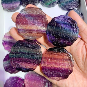 Crystal Rainbow Fluorite Mooncake, Energy Balancing Healing Stone, Ideal Gift for Crystal Lovers and Spiritual Enthusiasts Halloween Gift