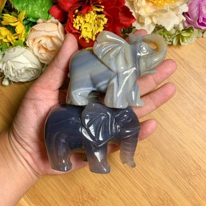 Agate Elephant Carving, Healing Crystal, Crystal Animal Elephant Sculpture, Energy Stone Elephant, Agate Carvings, Elephant Gifts