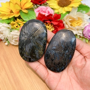 Astrophyllite Polished Palm Stone, Arfvedsonite Worry Stone, Healing Crystal for Home Decor, Perfect Housewarming Gift for Her