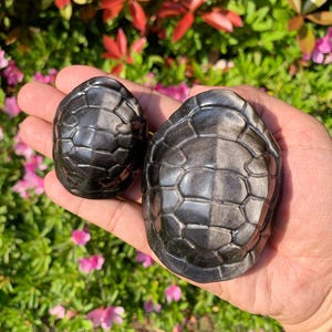 Caparazón de tortuga de obsidiana con brillo plateado natural, tallado en cristal, decoración de mano, regalo