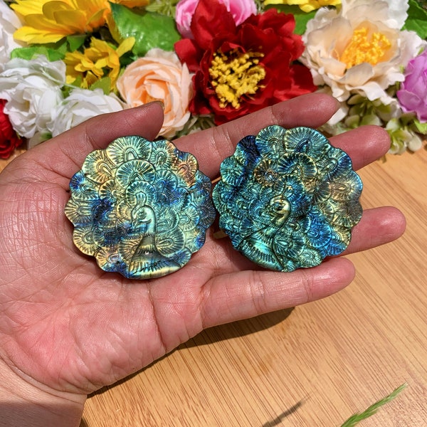 1pc 2" polished natural blue labradorite peacock crystal quartz animal carving home decor healing chakra energy crystal gifts