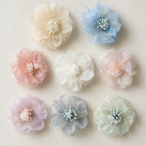 Organzablommaapplikationstyg Blomdekoration för dockkläder – 3 st mjuka texturerade blommor 5 cm/1,97 tum