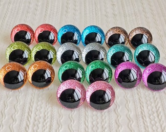 12-30mm Sparkling 3D Safety Eyes  - Ideal for  Doll Making Crocheting and Amigurumi (10pairs Mix color)