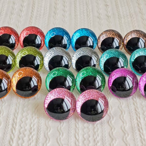 12-30mm Sparkling 3D Safety Eyes  - Ideal for  Doll Making Crocheting and Amigurumi (10pairs Mix color)