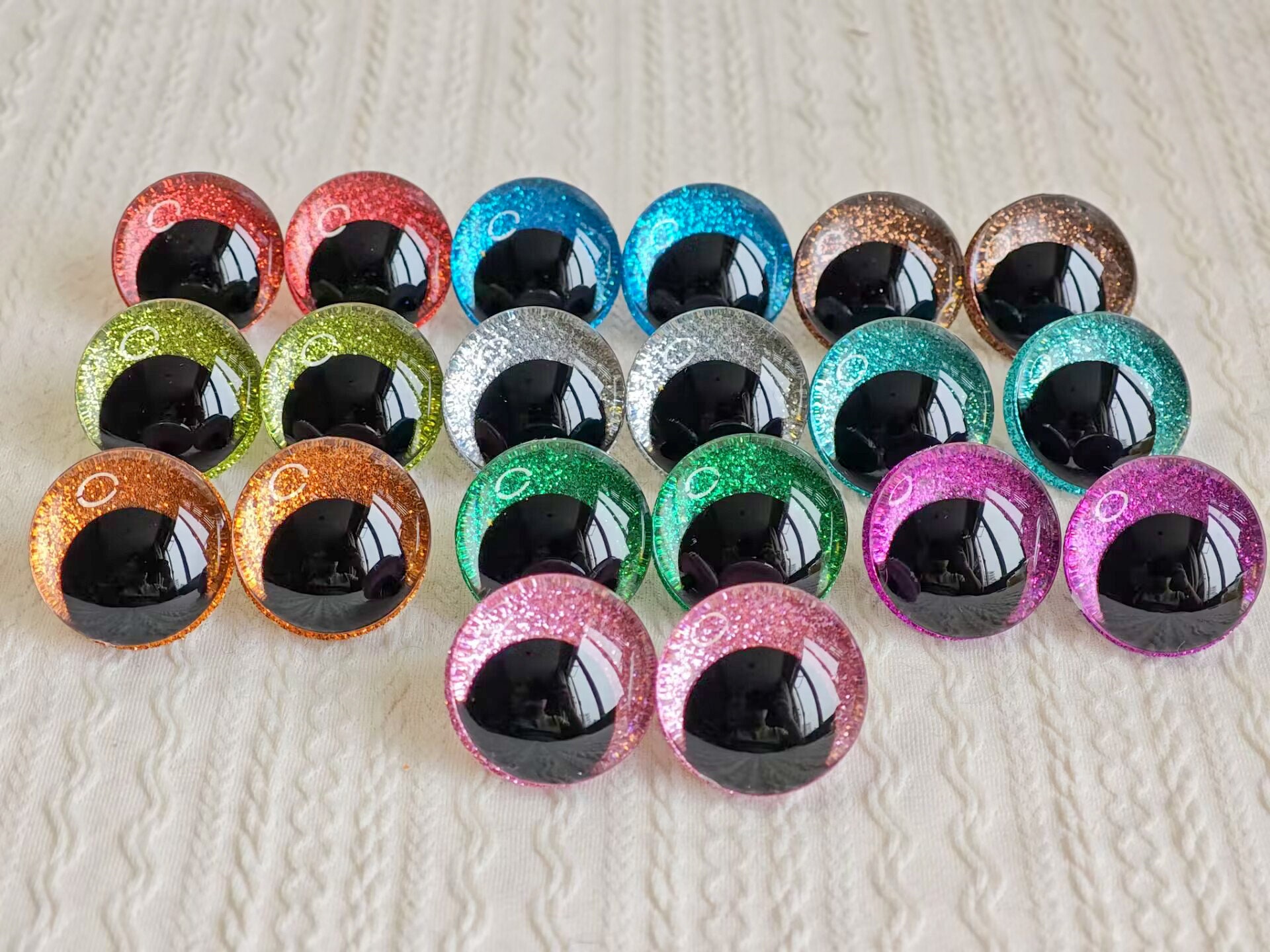 12-30mm Sparkling 3D Safety Eyes  - Ideal for  Doll Making Crocheting and Amigurumi (10pairs Mix color)