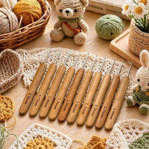Ergonomiskt set med virknålar i bambu, 16 storlekar (0,5 mm till 6 mm) för hantverk och amigurumi