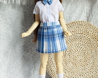 BJD School Uniform Check Skirt Kilt Blouse handmade For DD Smartdoll 60cm 1/3 doll