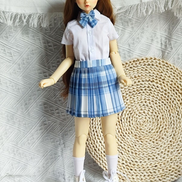 BJD School Uniform Check Skirt Kilt Blouse handmade For DD Smartdoll 60cm 1/3 doll