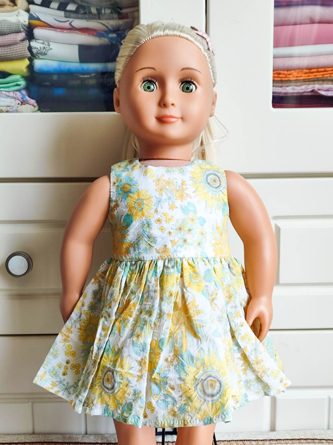 Summer Dress Yellow Sunflowers Doll Dress 18 Doll Clothes Handmade to