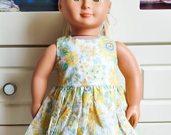 Handmade Sunflower Summer Doll Dress, fits 18-inch Dolls