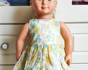 Summer Dress Yellow SunFlowers Doll dress 18” Doll Clothes handmade to fit 18-Inch Girl Dolls Dress similar size 18 Inch Doll