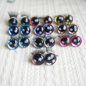 Cartoon 3D Glitter Pluche Amicgurumi Veiligheidsogen met SneeuwvlokpatronenVerwisselbare wimpers en sluitringen (12 mm -30 mm） 0053