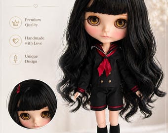 Handmade Blythe Doll Clothes  Japanese Sailor School Uniform Set – Black Classic Style  Costume   Neo Blythe OB22, OB24