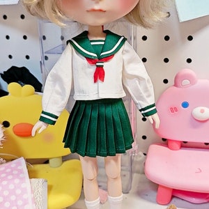 Handmade Blythe Doll Clothes Green Japanese school uniform Kagome Costume Neo Blythe OB22, OB24 zdjęcie 2