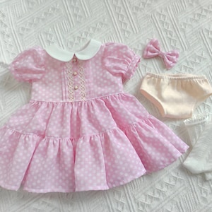Pink Polka Dots Dress Hair Bow petticoat handmade to fit 18-Inch Girl Dolls Dress similar size 18 Inch Doll image 1
