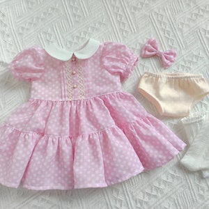 Pink Polka Dots Dress Hair Bow petticoat handmade to fit 18-Inch Girl Dolls Dress similar size 18 Inch Doll