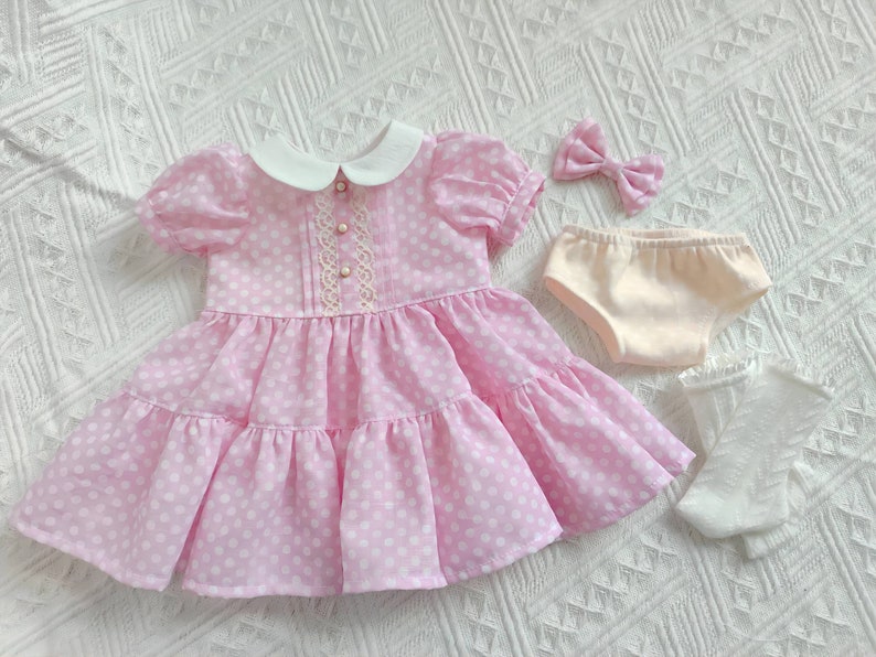 Pink Polka Dots Dress Hair Bow petticoat handmade to fit 18-Inch Girl Dolls Dress similar size 18 Inch Doll image 1
