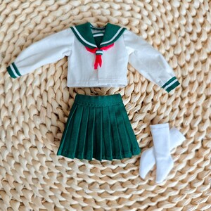 Handmade Blythe Doll Clothes Green Japanese school uniform Kagome Costume Neo Blythe OB22, OB24 zdjęcie 5