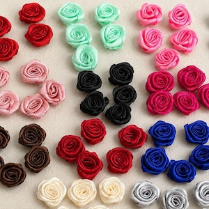 10 PCS 1.4cm/0.55"   Tiny Satin Rose Flowers for Doll Clothes, Sewing & Crafts