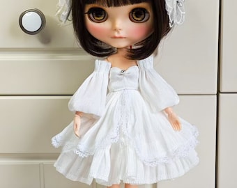 Handmade Blythe Doll Clothes White Wedding Dress with petticoat Neo Blythe OB22, OB24