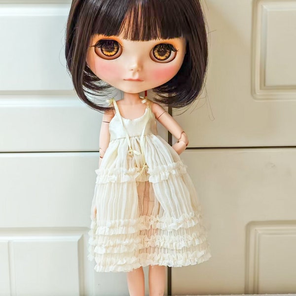 Ropa de muñeca Blythe hecha a mano vestido blanco Halter vestido de novia Neo Blythe OB22, OB24