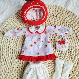 BJD-kleding YOSD-jurk aardbei lolita jurk hoed + jurk + handtas + Bloomers + sokken 5 STKS voor 1/6 BJD-poppenkleertjes