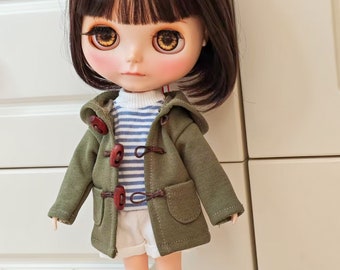 Handmade Blythe Doll Clothes Army Green Coat Sailor shirt for Neo Blythe OB22, OB24