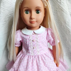 Pink Polka Dots Dress Hair Bow petticoat handmade to fit 18-Inch Girl Dolls Dress similar size 18 Inch Doll image 3