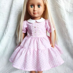 Pink Polka Dots Dress Hair Bow petticoat handmade to fit 18-Inch Girl Dolls Dress similar size 18 Inch Doll image 6