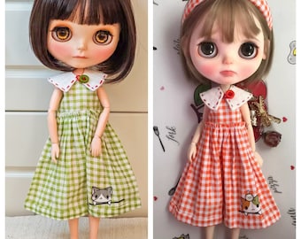 Handmade Blythe Doll Clothes 3Colors Dress with Headband for Neo Blythe OB22, OB24