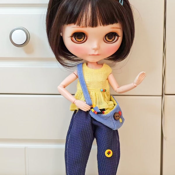 Vêtements de poupée Blythe faits à la main, tenue décontractée, sarouel avec sac à bandoulière pour dames et pince à cheveux Neo Blythe OB22, OB24