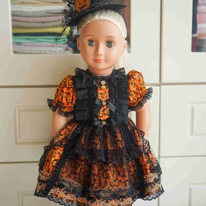 Handmade  Halloween Witch Costume  Pumpkin Print Skir Party Dress for 18 Inch Dolls to fit 18-Inch Girl Dolls Dress Clothes similar size