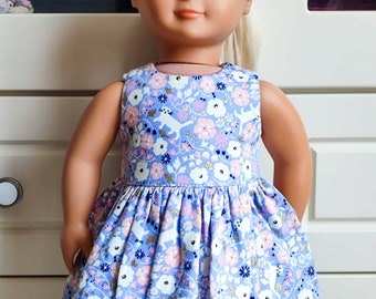 Summer Dress peach blossom and cat  18” Doll Clothes handmade to fit 18-Inch Girl Dolls Dress similar size 18 Inch Doll