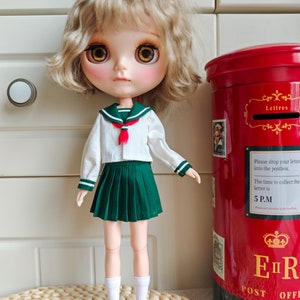 Handmade Blythe Doll Clothes Green Japanese school uniform Kagome Costume Neo Blythe OB22, OB24 zdjęcie 1