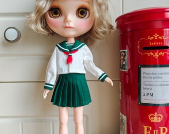 Handmade Blythe Doll Clothes Green Japanese school uniform  Kagome Costume   Neo Blythe OB22, OB24