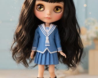 Handmade Blythe Doll Clothes Blue Japanese school uniform Fruits Basket Tohru Costume   Neo Blythe OB22, OB24