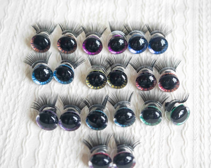 Black Safety Eyes With Lashes Plastic Doll / Amigurumi Eyes With