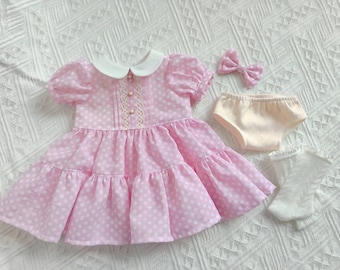 Pink Polka Dots Dress Hair Bow petticoat handmade to fit 18-Inch Girl Dolls Dress similar size 18 Inch Doll