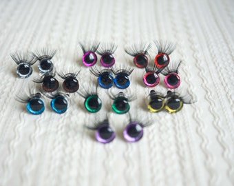 Yeux de sécurité 3D scintillants 12-30 mm avec faux-cils - Idéal pour la confection de poupées, crochet et amigurumi (2 pièces/1 paire)