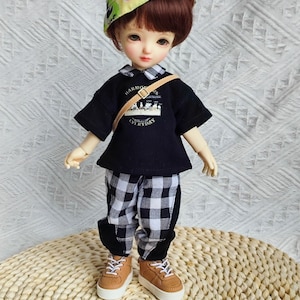 YOSD Doll Clothes 1/6 BJD doll clothes Black T shirt casual pants shoulder bag