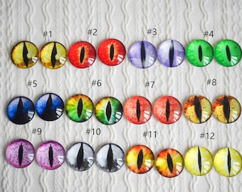 24pcs Glass Animal Eyes Cabochons: Blythe, Cat, Dragon, Snake - 6mm-40mm