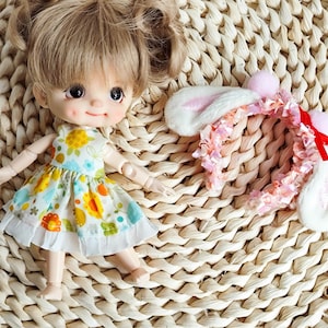 OB11 Clothes, Obitsu 11 clothes Bunny headband, Obitsu 11 dress