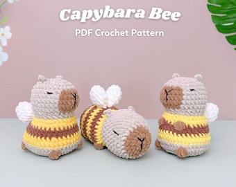 3in1 Capybara Bee Amigurumi Crochet Pattern Bundle, Digital PDF files in English Deutsch Français Español Português