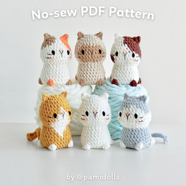 No-sew 6in1 Kawaii Cat Amigurumi Crochet Pattern Bundle, Digital PDF files in English Deutsch Français Español Português