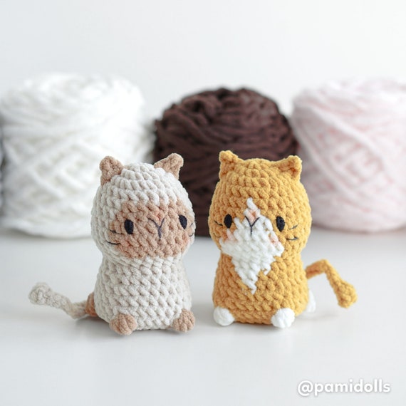 かわいい猫のあみぐるみ編み図、縫わずに作れる6種類のパターン