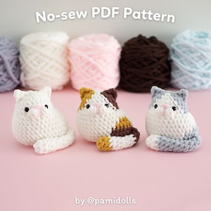 Paquete de patrones de ganchillo Amigurumi de gato lindo 3 en 1 sin costura, archivos PDF digitales en inglés Deutsch Français Español Português Cat Bun Cat Loaf