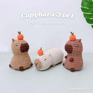 Niet-naai 3-in-1 capibara-haakpatroon amigurumibundel, digitale pdf-bestanden in English Deutsch Français Español Português